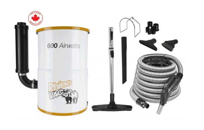Rhinovac compact central vacuum kit for condos 30′ 9 m hose accessories   tools hepa bag 1 700x448