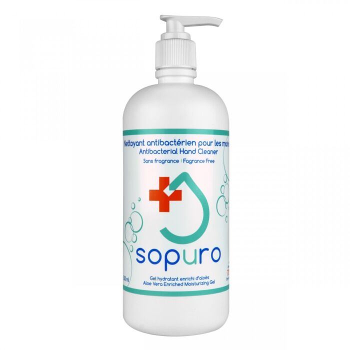 Sopuro antibacterial hand cleaner fragrance free moisturizing gel with aloe 500 ml pur500np 700x700