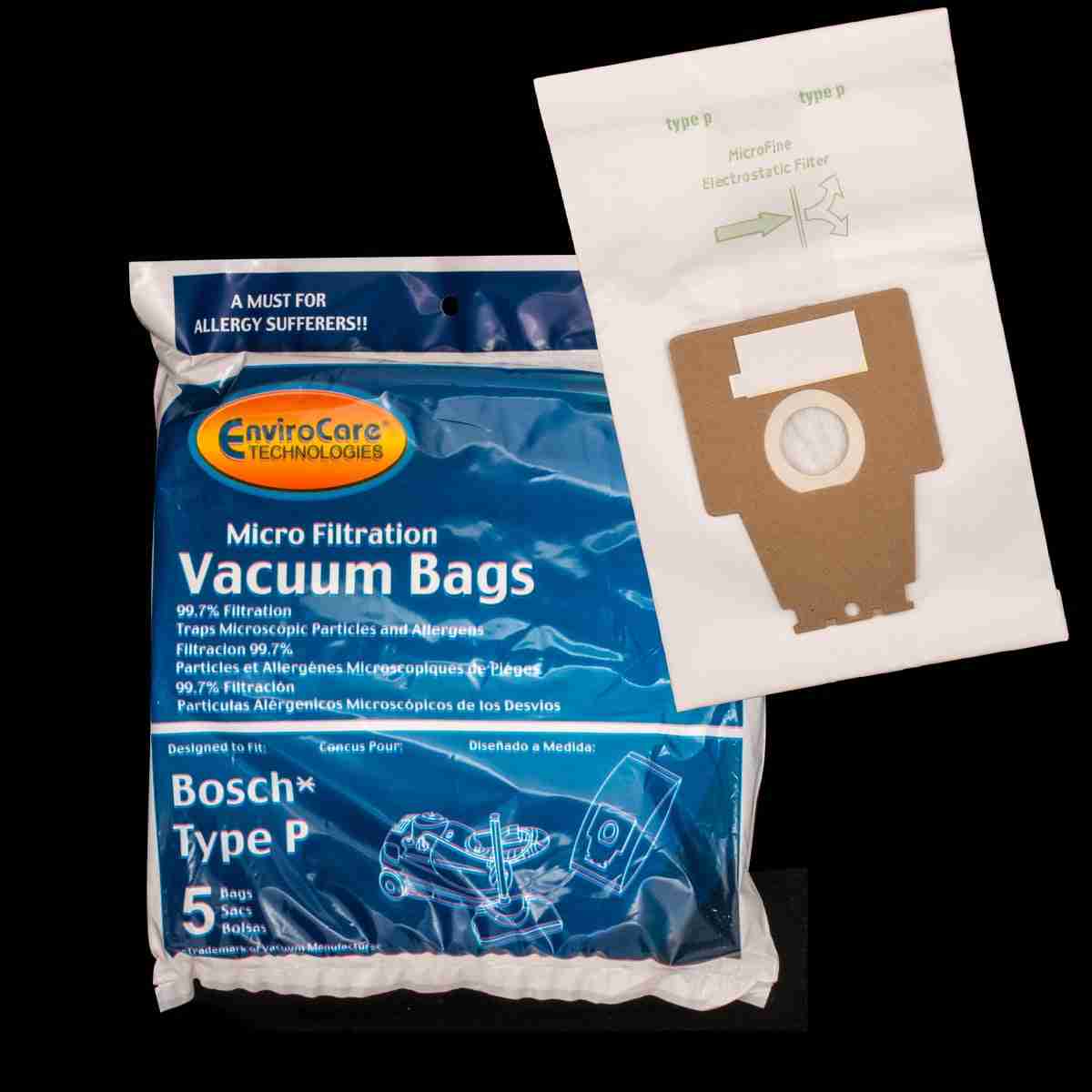 Bosch Allergy Type P Canister Paper Bag BBZ52AFP1U-BO / BBZ52AFP2U / 462586 - (Pack of 5) - Image 3
