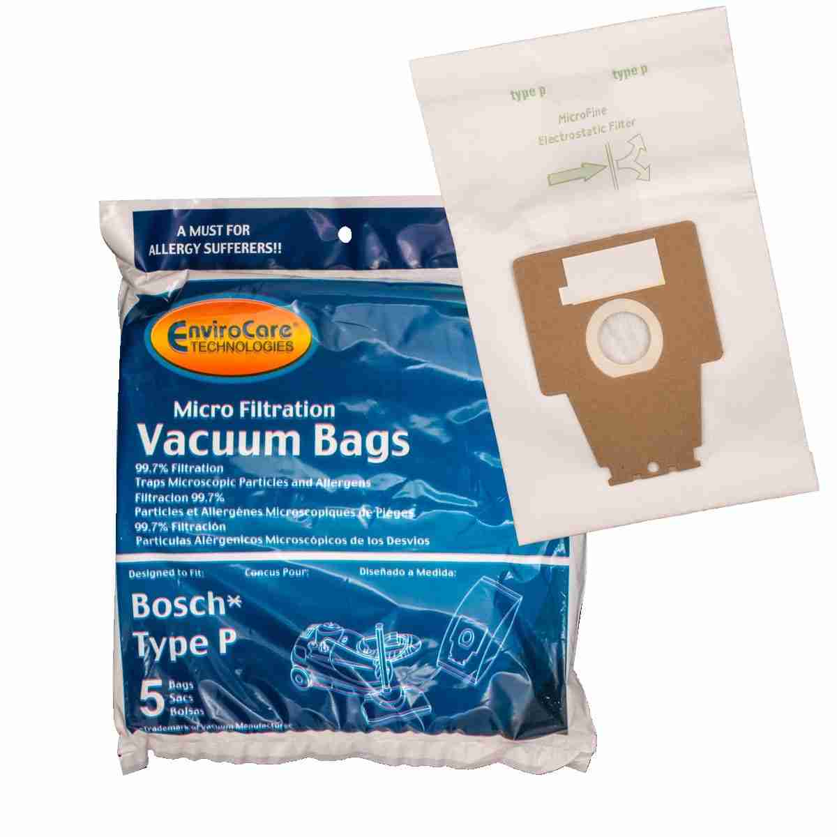 Bosch Allergy Type P Canister Paper Bag BBZ52AFP1U-BO / BBZ52AFP2U / 462586 - (Pack of 5)