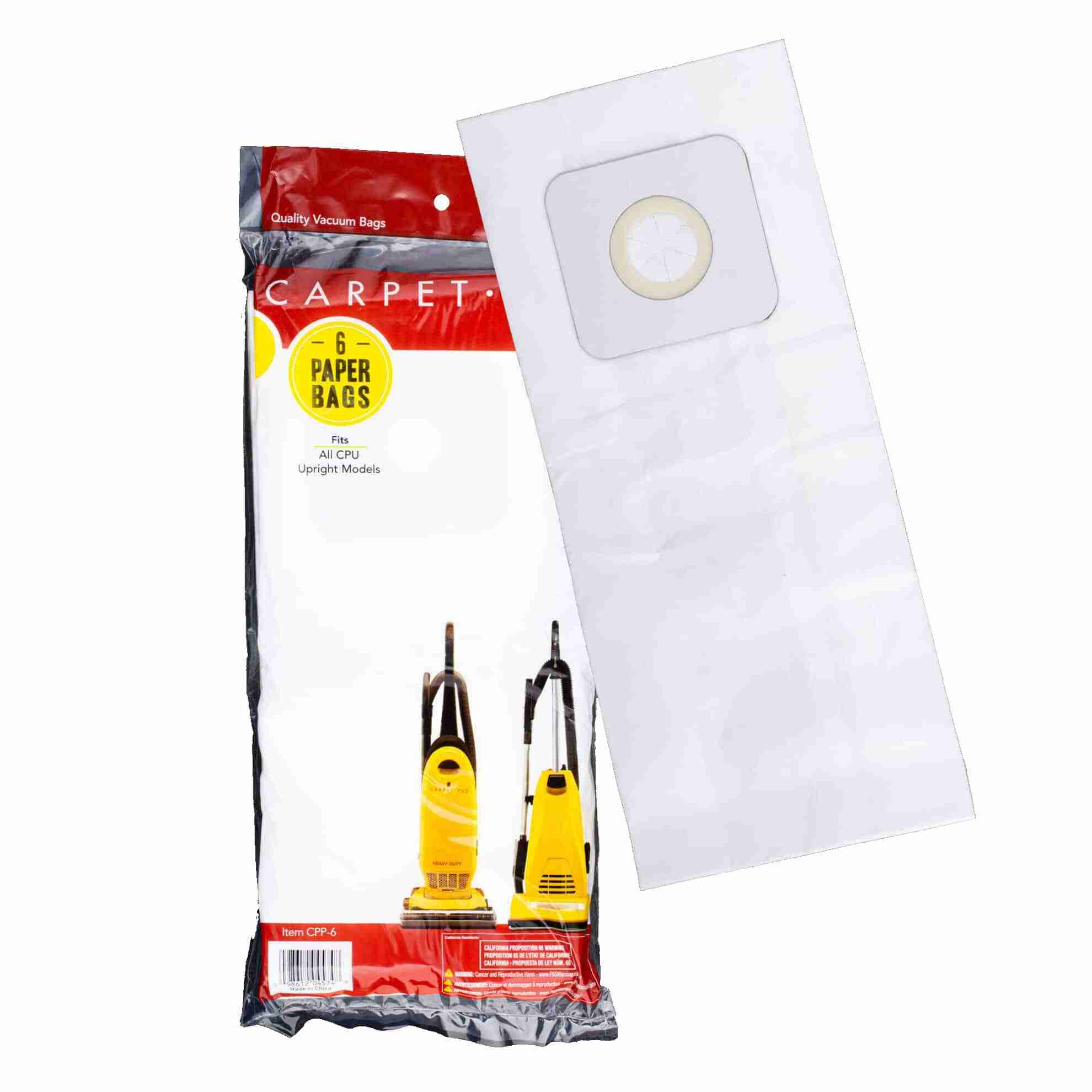 Carpet Pro OEM CPU-1 / 2 / 4 / 75 / 85 / 250 / 350 Upright Paper Bag CPP - (Pack of 6)