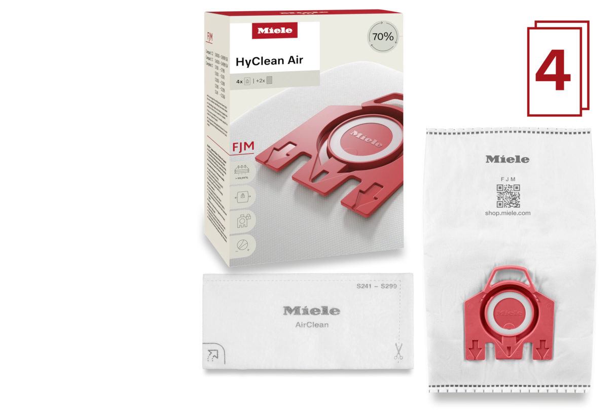 Miele OEM HyClean Air FJM Canister 3D Efficiency Bag 12618910 - (Pack of 4 & 2 Filter) - Image 2