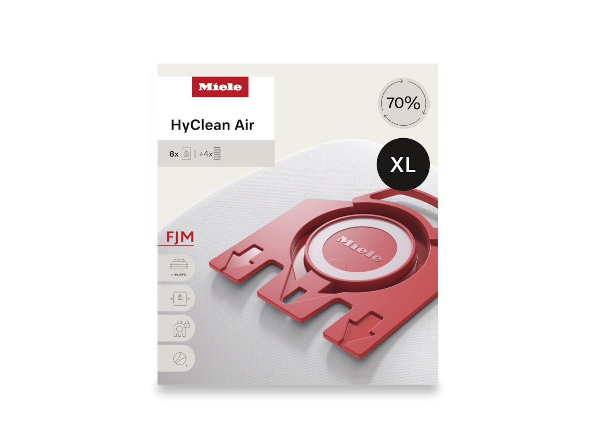 Miele OEM HyClean Air XL FJM Canister 3D Efficiency Bag 12901920 - (Pack of 8 & 4 Filter)