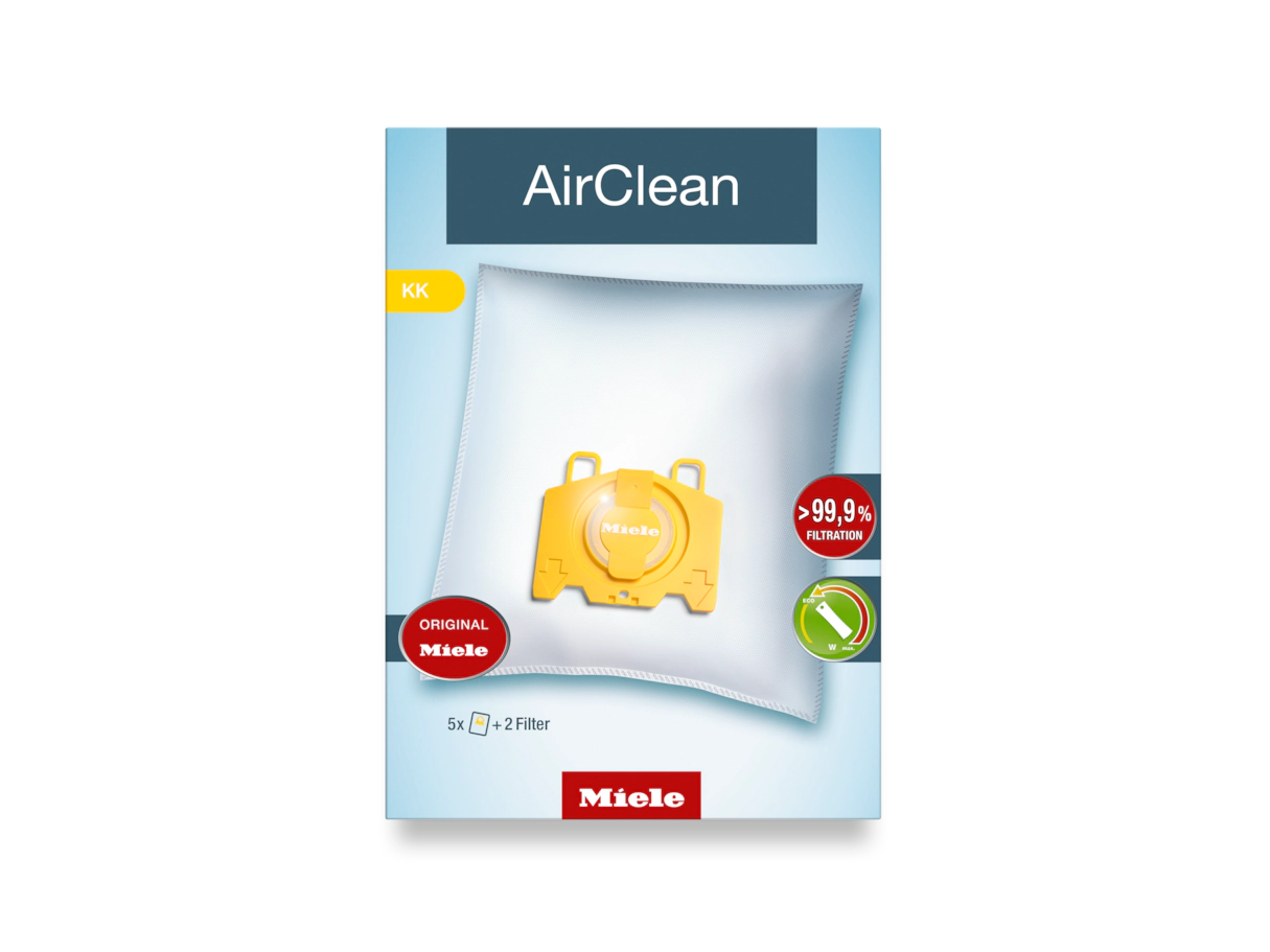 Miele OEM AirClean KK Upright 3D Efficiency Bag 10123240 - (Pack of 5 & 2 Filter)