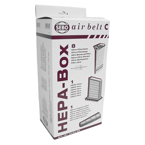 Sebo OEM C Canister HEPA Service Box 6432ER - (Pack of 8 & 2 Filter)