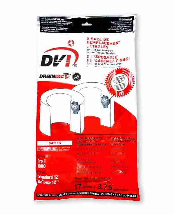 DrainVac OEM SAC-15 Central Vacuum Paper Bag - (Pack of 2)
