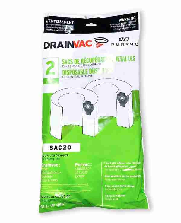 DrainVac OEM SAC-20 Central Vacuum Cloth Bag - (Pack of 2)