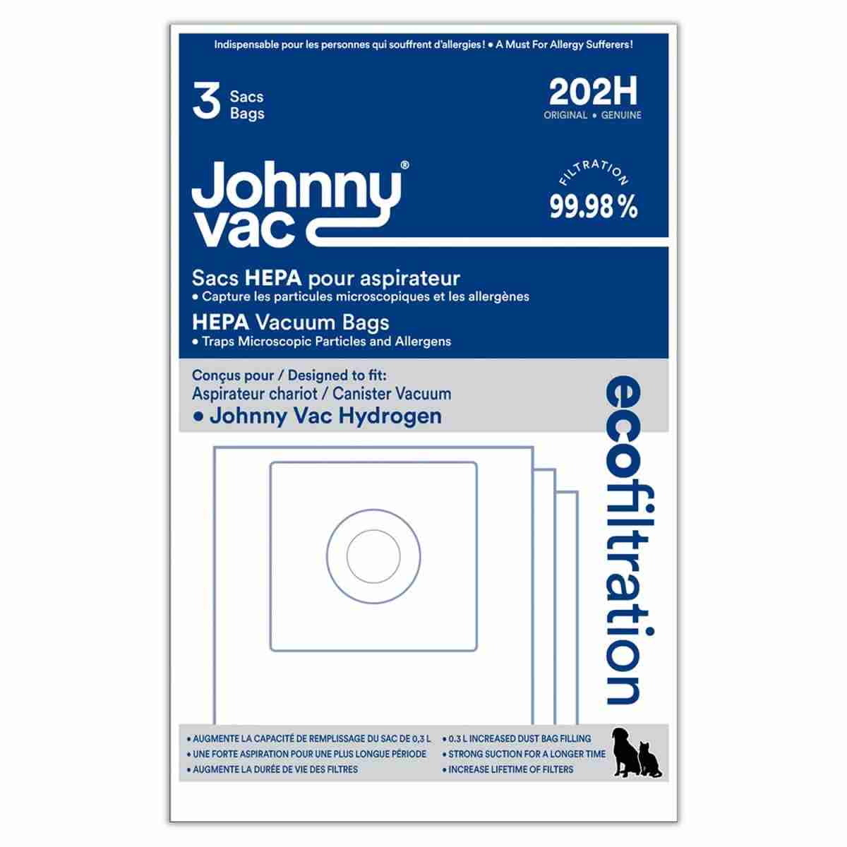 Johnny Vac OEM Hydrogen Canister HEPA Bag 202H (Pack Of 3) - Image 2