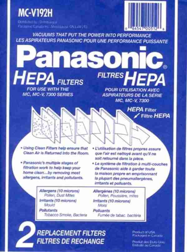 Panasonic MCV7300 Upright Post Motor Exhaust HEPA Filter MC-V192H - (Pack of 2)