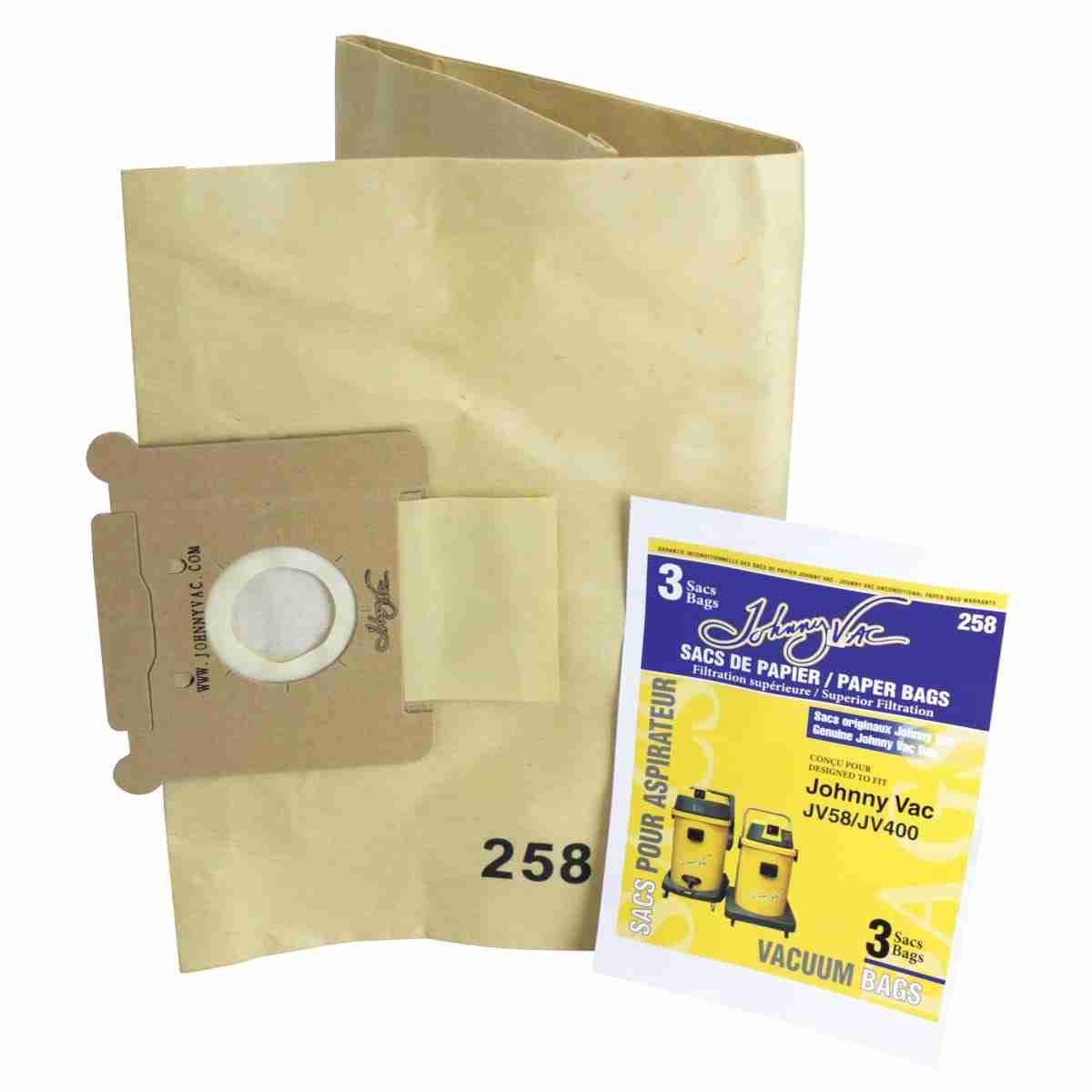 Johnny Vac JV58 / JV400 OEM Canister Paper Bag 258 - (Pack of 3) - Image 2