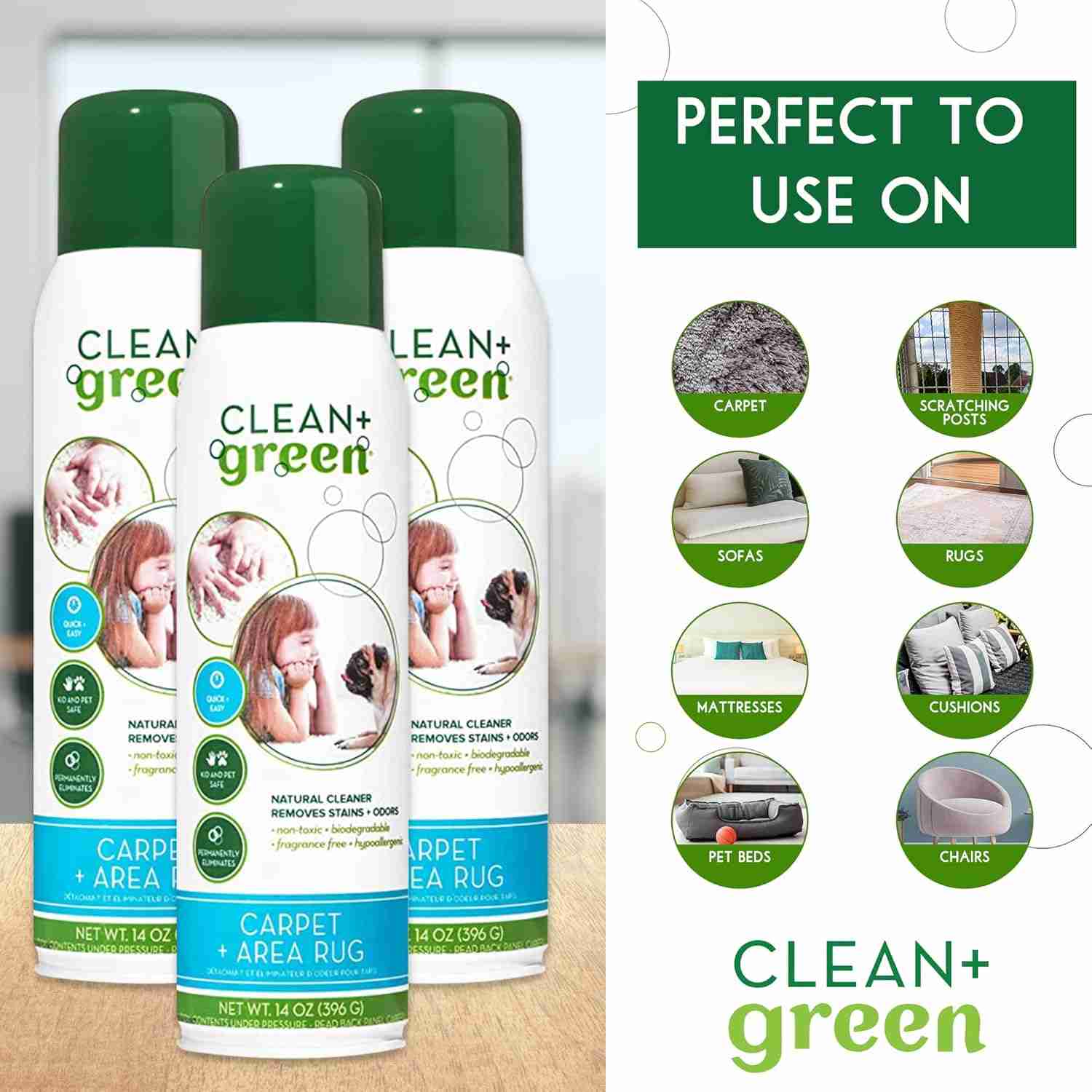 Clean+ Green Furniture Carpet & Upholstery Pet Odor Stain Spray Remover - 14 OZ - Image 2