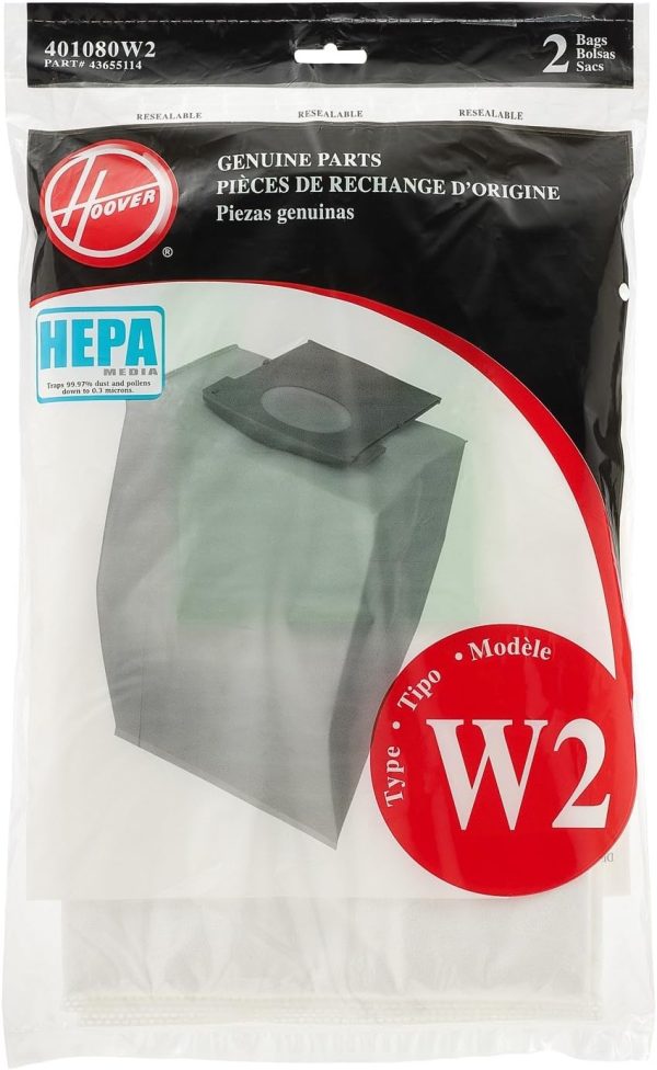 Hoover OEM Style W2 Upright Hepa Bag 401080W2- (Pack of 2)