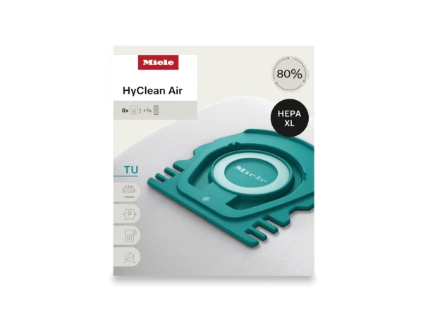 Miele OEM HyClean Air TU Allergy XL Canister 3D Efficiency Bag 12909770 – (Pack of 8 & 1 Filter)