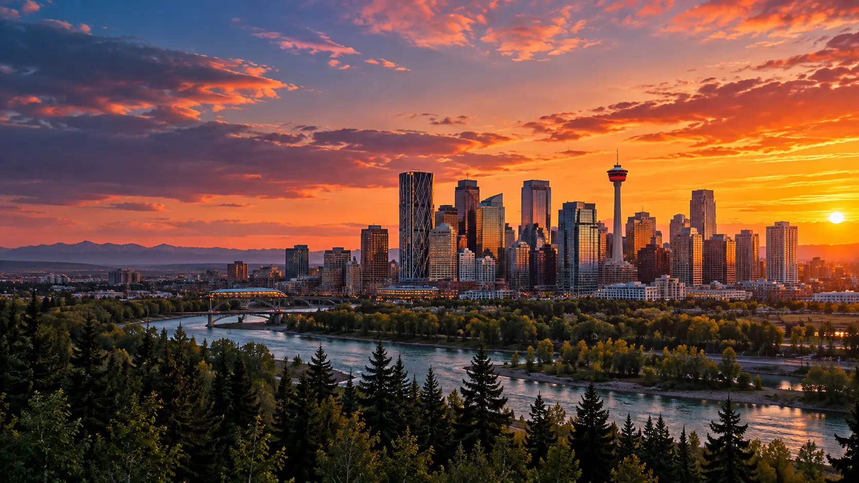 Calgary skyline at sunset